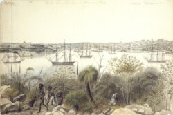 Набросок бухты в Сиднее. Там экспедиторы восполняли свои запасы продовольствия и ремонтировали корабли