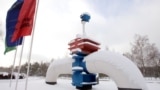 Belarus - A model of a pipe line is seen at the main entrance to the Gomel Transneft oil pumping station, which moves crude through the Druzhba pipeline westwards to Europe, Mazyr, 8jan2010 
