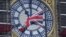 U.K. - The British union flag is seen fluttering as the clock face of Big Ben shows eleven o'clock, London, January 30, 2020