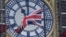 U.K. - The British union flag is seen fluttering as the clock face of Big Ben shows eleven o'clock, London, January 30, 2020