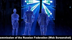 Candidates, election officials, and observers are portrayed in the Russian Central Election Commission's 2021 online video "How Does Remote Electronic Voting Work?"