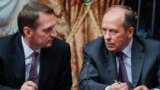 RUSSIA -- Sergei Naryshkin (L), head of the Russian Foreign Intelligence Service, and Federal Security Service Director Aleksandr Bortnikov attend a meeting in Moscow, September 19, 2017