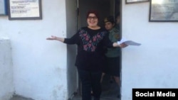 Хадиджа Исмайлова на выходе из тюрьмы, фото Meidan TV