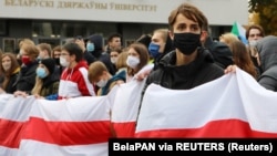 Студенты Белорусского государственного университета на акции протеста, 26 октября 2020 года