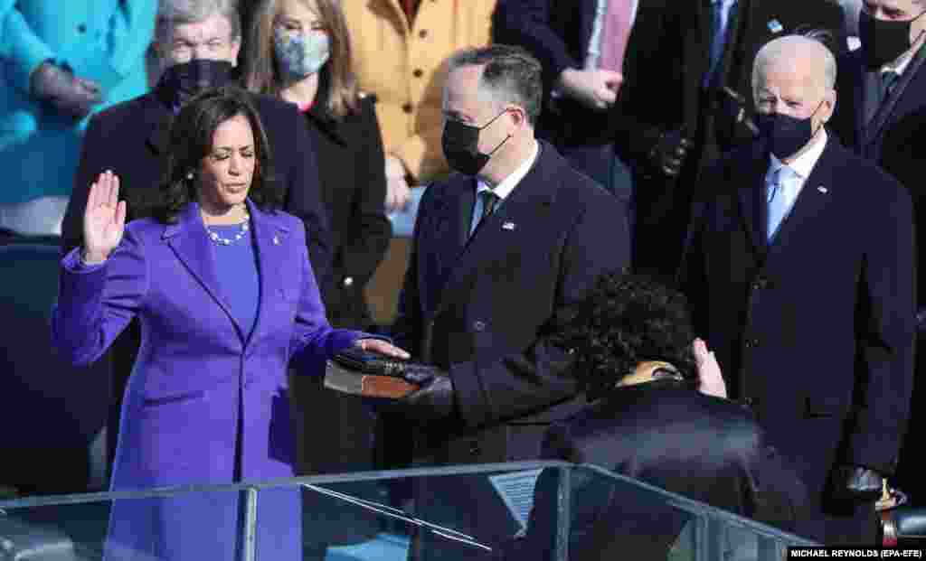 Supreme Court Justice Sonya Sotomayor swore in Kamala Harris as vice-president.&nbsp;