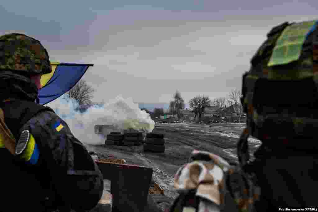 Солдаты украинской армии в Дебальцево, Донецкая область Украины. 3 февраля 2015 г