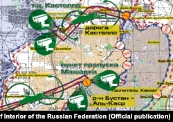 Карта гуманитарных коридоров, предоставленная Минобороны РФ