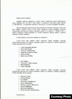 Документ, выданный министерством внутренних дел, подтверждающий предоставление гражданства за заслуги перед Чехией Александру Кулаковскому