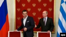 Премьер Греции Алексис Ципрас с Владимиром Путиным в Кремле 