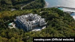A drone shot of the Black Sea mansion known as "Putin's palace" from a January 19, 2021 documentary by Russian opposition activist Aleksei Navalny and his Anti-Corruption Foundation 