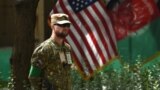 AFGANISTAN -- An U.S. military personnel stands during a change of command ceremony at Resolute Support in Kabul on September 2, 2018.