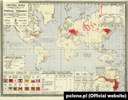 Карта мира Юрия Гасенко, на которой обозначено расселение украинцев и показаны "клинья". Карта издана в 1920 году в Вене (чтобы открыть ее в большем формате, нажмите на изображение: карта откроется в новом окне)