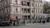 LATVIA -- Russian flag flutters in front of the Russian Embassy in Riga, March 26, 2018