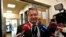 HUNGARY -- Former Hungarian Member of the European Parliament and Jobbik party Bela Kovacs accused of spying on behalf of the Russian intelligence talks to reporters before the beginning of his trial on delivering internal information at a court in Budape