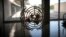 New York, U.S. - The United Nations logo is seen on a window in an empty hallway at United Nations headquarters