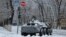 UKRAINE -- An armored vehicle is seen next to government buildings in eastern Ukraine's rebel-held Luhansk, November 23, 2017
