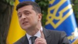 UKRAINE -- Ukrainian President Zelenskiy gives a press conference marking first year in office, in Kyiv, May 20, 2020