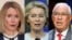 (COMBO) This combination of file pictures created on June 25, 2024 shows (L)
 Estonia's Prime Minister Kaja Kallas speaking during a joint press conference with France's President at the Elysee Palace in Paris on October 18, 2023, (C) President of the Eur