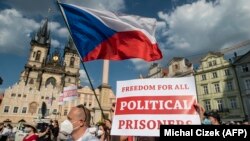 Протест в поддержку протестов в Беларуси в Праге, 7 июня 2021 года