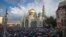 Russia -- Muslims gather at the Moscow Grand Mosque for the Eid morning prayers during the sacrificial Eid al-Adha festival in Moscow, September 24, 2015