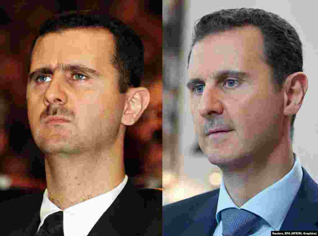 Президент Сирии Башар Асад в 2000 (слева) и в 2015 году