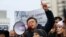 Kazakhstan. Activist Zhanbolat Mamai at a rally in memory of those killed during the January events. Almaty, February 13, 2022
