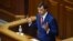 Ukraine's MP Oleksiy Honcharuk speaks during the first session of the country's new parliament on August 29.