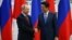 RUSSIA -- Russian President Vladimir Putin (left) meets with Japanese Prime Minister Shunzo Abe in the far-eastern port city of Vladivostok, September 10, 2018