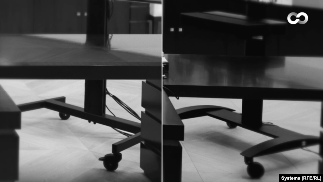 Форма ножек подставки под телевизор в разных резиденциях. Слева – в оригинальном кабинете в Ново-Огарёве. Справа – в резиденциях в Сочи и на Валдае