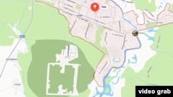 Карта города Нея в Костромской области, арсенал выделен темно-зеленым цветом в нижней части картинки