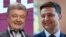 UKRAINE -- A combo photo shows presidential candidates Petro Poroshenko (left) and Volodymyr Zelenskyy
