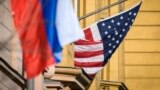 RUSSIA -- A Russian flag flies next to the U.S. embassy building in Moscow. October 22, 2018