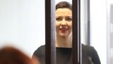 BELARUS -- Belarusian opposition politician Maryaa Kalesnikava, charged of plotting to seize power and threatening national security, attends a court hearing in Minsk, August 4, 2021