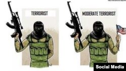 Pro-Kremlin Twitter satirist Lev Sharansky published this cartoon lampooning the idea of a moderate Syrian opposition. 