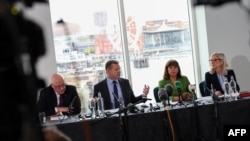 Джон Суинни (SNP), лидер Plaid Cymru Рун ап Иорверт, первый министр Северной Ирландии Мишель О'Нилл (Sinn Féin) и член палаты представителей Ирландии Мэри Лу Макдональд
