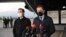 SLOVAKIA -- Slovak Prime Minister Igor Matovic (R) and Slovak Health Minister Marek Krajci give a press statement at the International Airport in Kosice, March 1, 2021