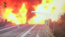 Авария и взрыв бензовоза в Болонье попали на видео