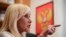 RUSSIA -- Oksana Pushkina, Vice Chairman of the Commitie of Family, Women and Children, speaks during an interview with AFP in her office in Moscow, December 17, 2019