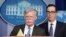 National Security Advisor John Bolton speaks as US Secretary of th