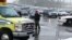 Canada -- Police car blocks highway to open way for an ambulance