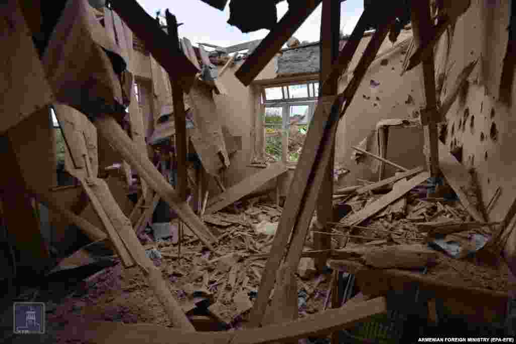 This photo published by the Armenian Foreign Ministry shows war damage at an unidentified location inside the disputed Nagorno-Karabakh region.