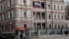 LATVIA -- Russian flag flutters in front of the Russian Embassy in Riga, March 26, 2018