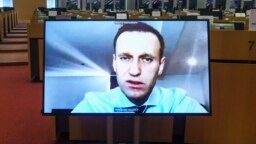 BELGIUM -- Russian opposition leader Aleksei Navalny takes part at a video hearing by European Parliament Foreign Affairs committee in Brussels, November 27, 2020