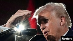 U.S. President Donald Trump gives remarks at the National Republican Congressional Committee (NRCC) annual fundraising dinner in Washington