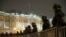 RUSSIA -- Russian law enforcement officers stand guard behind barriers in Palace Square in central Saint Petersburg, Russia February 2, 2021.
